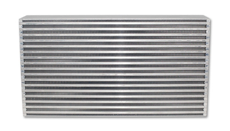 Vibrant air-to-air intercooler core with 22-inch width, 11.8-inch height, and 4.5-inch thickness, designed for automotive cooling.