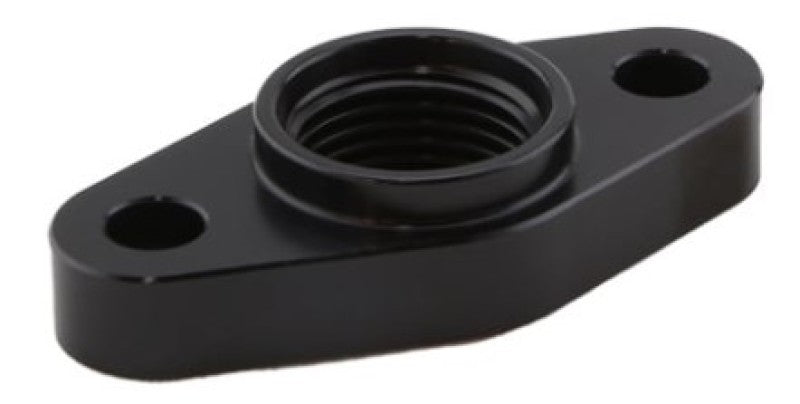 Turbosmart billet turbo drain adapter with silicon O-ring, 52mm mount holes, T3/T4 style fit, used for turbocharger oil drain connection.