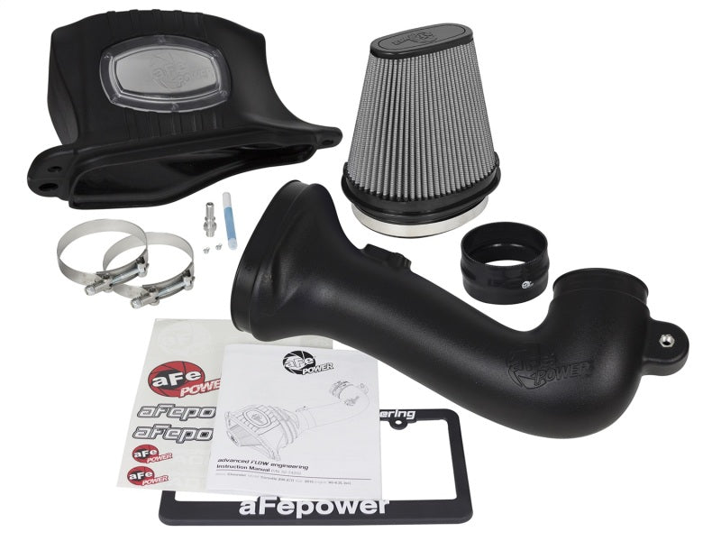 aFe Momentum Pro DRY S Cold Air Intake System for 2015-2017 Chevy Corvette Z06 V8 6.2L engine, with air filters and intake tubing.
