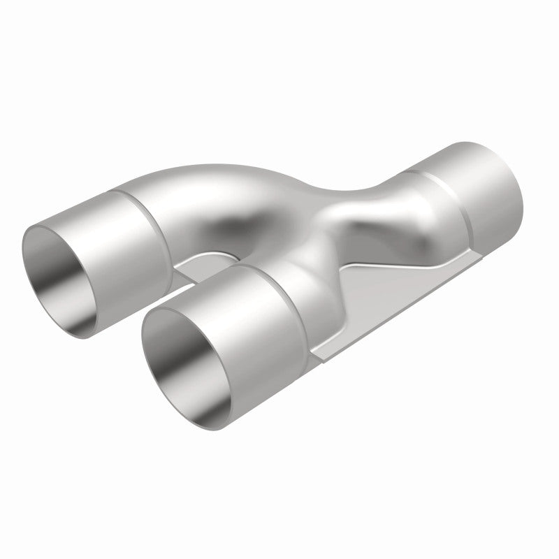 MagnaFlow 2.50-inch stainless steel Y pipe with 90-degree bend, designed for exhaust system performance and durability.
