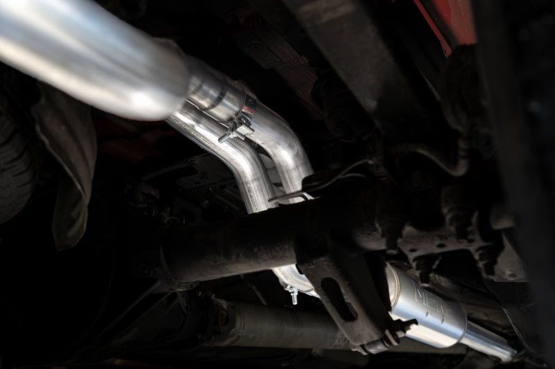 MBRP 2019+ Chevrolet Silverado and GMC Sierra 1500 T304 SS 3-inch Armor Pro Catback Exhaust system installed.