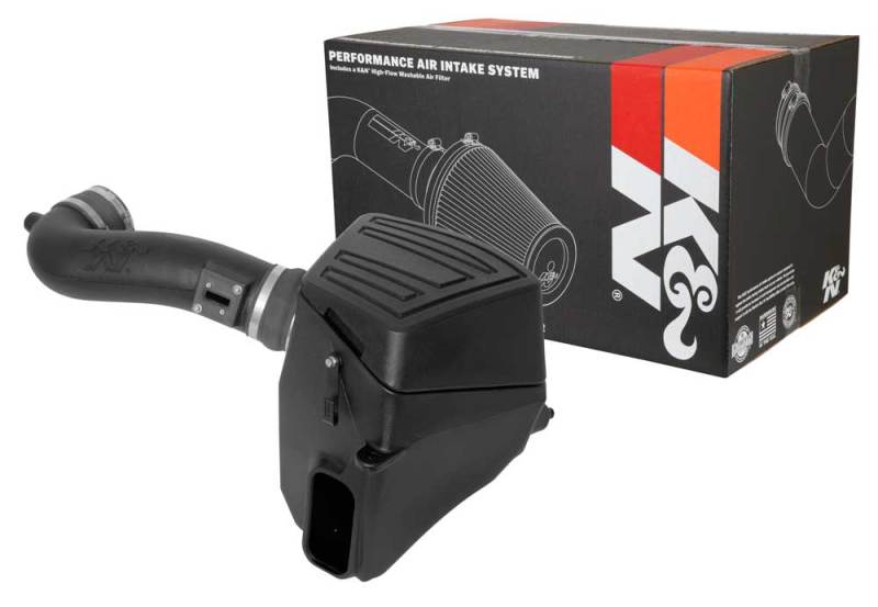K&N Engineering cold air intake for 2019 Chevrolet/GMC 1500 V8-5.3/6.2L engine, showing the performance aircharger system.
