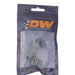 DeatschWerks 6AN male flare to 6AN male flare bulkhead adapter in anodized matte black, 90-degree fitting for fuel and fluid systems.