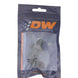 DeatschWerks 6AN male flare to 6AN male flare bulkhead adapter in anodized matte black, 90-degree fitting for fuel and fluid systems.