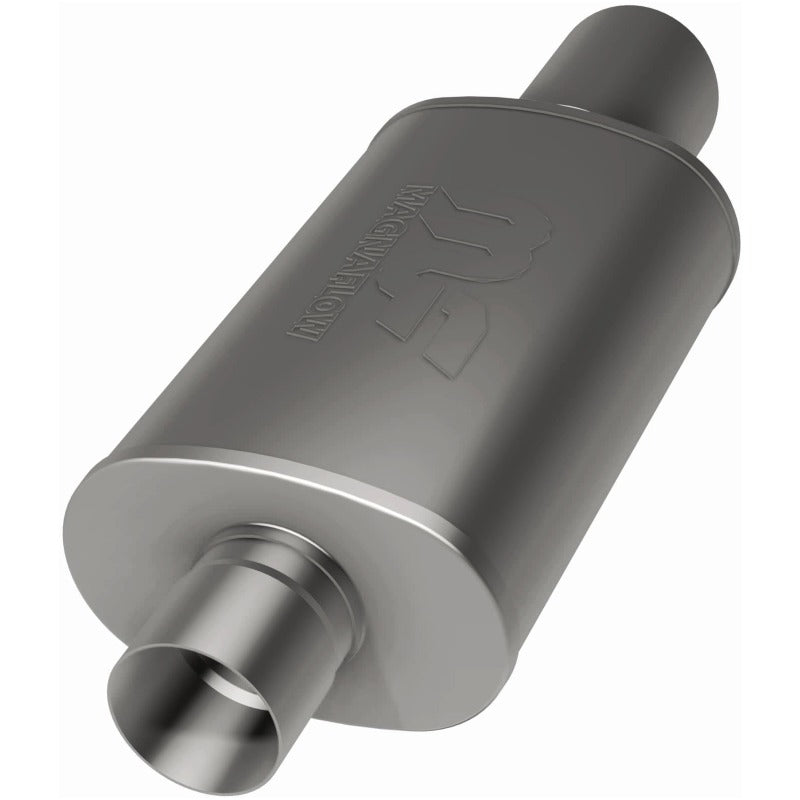 MagnaFlow muffler with tip, model RS 14X5X8 3/4.00, showing the cylindrical metal muffler with attached exhaust tip.