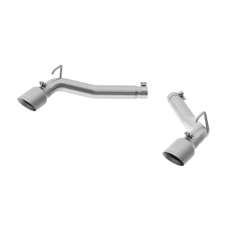 MBRP axle back muffler delete for 2010-2015 Chevrolet Camaro V6 3.6L, showing the T304 stainless steel exhaust pipe and muffler tips.