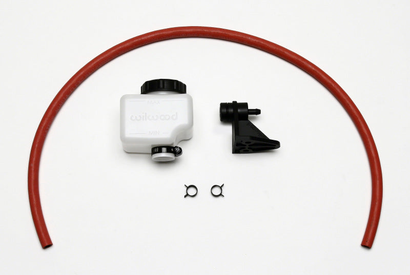 Wilwood brake master cylinder reservoir kit with remote 7 oz capacity, includes fittings and mounting hardware.