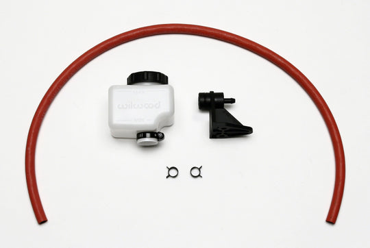 Wilwood brake master cylinder reservoir kit with remote 7 oz capacity, includes fittings and mounting hardware.
