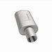 MagnaFlow stainless steel muffler with tip, 14x5x8 inches, featuring dual inlet and outlet pipes for automotive exhaust systems.