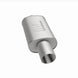 MagnaFlow stainless steel muffler with tip, 14x5x8 inches, featuring dual inlet and outlet pipes for automotive exhaust systems.