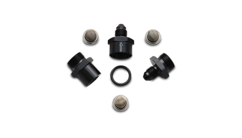 Vibrant inline fuel and oil filter set with three -4AN filters, designed for automotive fuel and oil filtration systems.