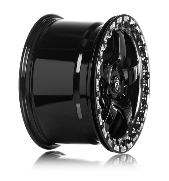 Forgestar D5 Beadlock cast wheel, 17x10 inches, 5x120 bolt pattern, ET45 offset, gloss black finish, 7.3-inch backspacing.