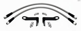 Wilwood front brake line kit for 2005-2008 Ford Mustang with SL4 or SL6 calipers, featuring flexible brake lines and fittings.