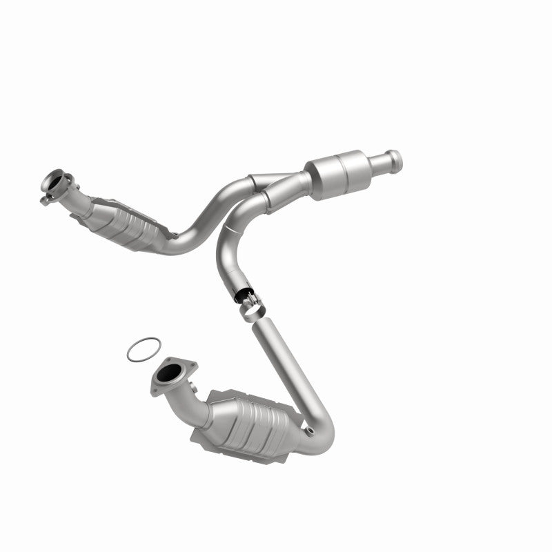 MagnaFlow catalytic converter direct fit for Chevy Avalanche 5.3L engine, showing the stainless steel component with mounting flanges.