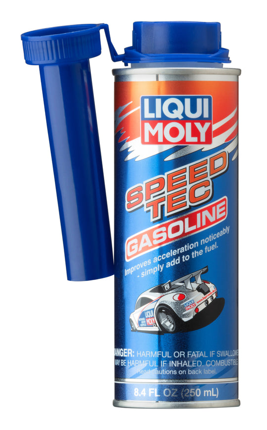 LIQUI MOLY Speed Tec Gasoline additive bottle, 250mL, for enhancing fuel performance and engine efficiency.