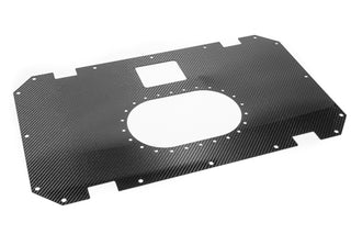 Radium Engineering carbon fiber fuel cell lid for 10/14 gallon fuel tanks, lightweight and durable automotive fuel tank accessory.