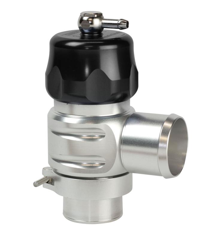 Turbosmart BOV Plumb Back Uni 38mm black blow off valve installed on a turbocharged engine system.