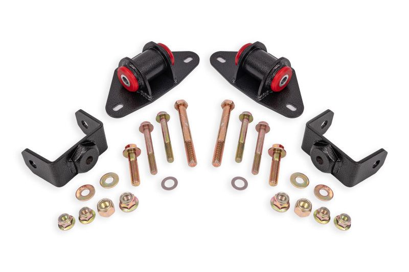Black Hammertone BMR Suspension engine mount kit for 2014-2019 Chevrolet Corvette, showing close-up of the motor mounts.
