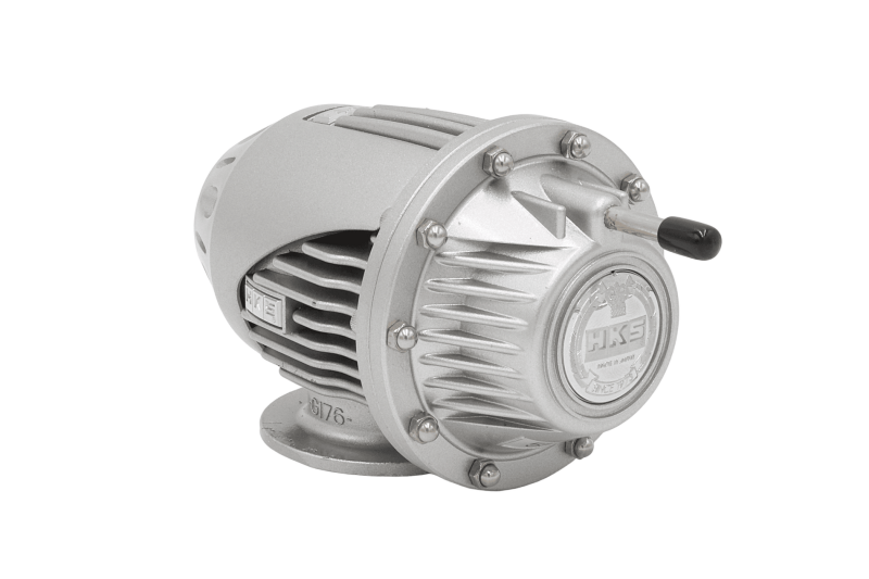 HKS SUPER SQV4 FL5 blow off valve installed on a turbocharged engine, showcasing its sleek design and branding details.