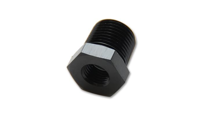 Vibrant 1/8in NPT female to 3/8in NPT male pipe reducer adapter fitting in metal with threaded ends.