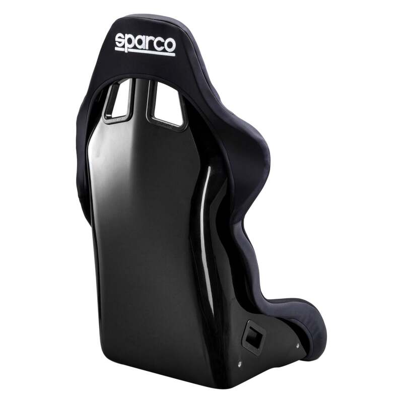 Black Sparco Seat Evo QRT X race seat with racing harness openings, designed for high-performance motorsport racing.