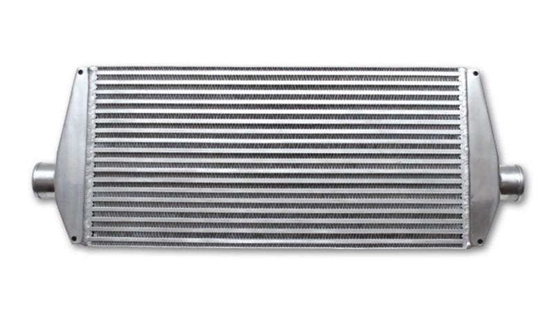 Vibrant air-to-air intercooler core with end tanks, 25x12 inches, 3.5 inches thick, with 3-inch inlet and outlet ports.