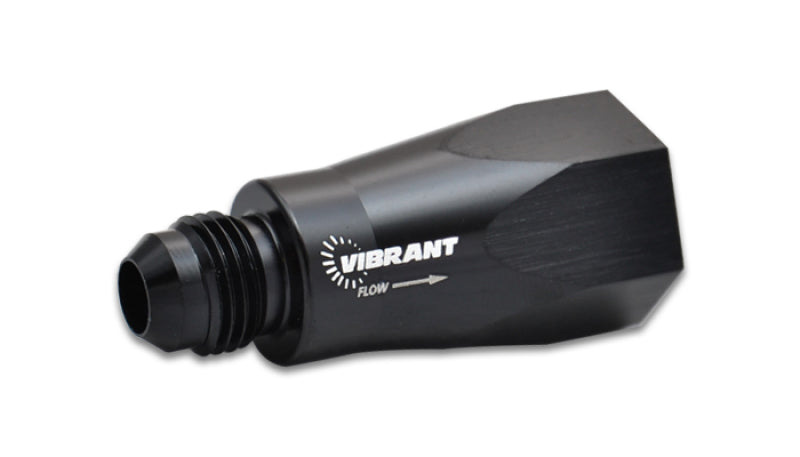 Vibrant -10AN female to male inline check valve for fuel and fluid systems, showcasing the compact, durable fitting design.