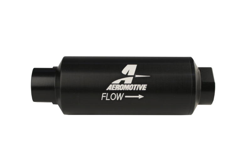 Aeromotive Marine AN-12 fuel filter with 100 micron SS element showing metal body and filter end fittings.