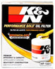 K&N performance gold oil filter for Chevy, Pontiac, GMC, and Buick vehicles, showing the brand's high-quality oil filter design.