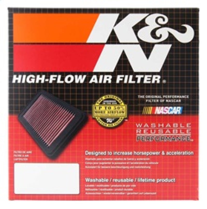 K&N Engineering 7-inch OD, 5.5-inch ID drop-in custom air filter showing pleated filter media and metal frame.