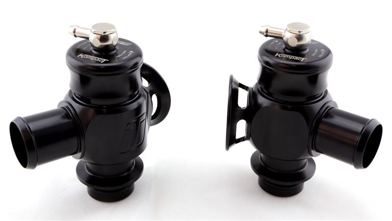 Turbosmart BOV Kompact Dual Port blow off valve installed on a 2016 Cadillac ATS-V 3.6L twin-turbo engine, showcasing the valve and engine bay