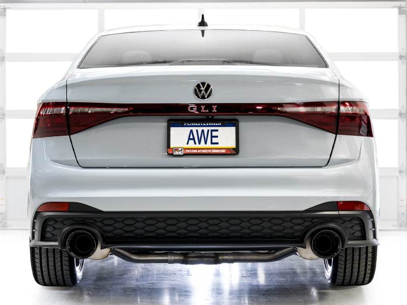 AWE Tuning 22-25 Volkswagen Jetta GLI Touring Edition catback exhaust with diamond black tips, showing the sleek exhaust system.