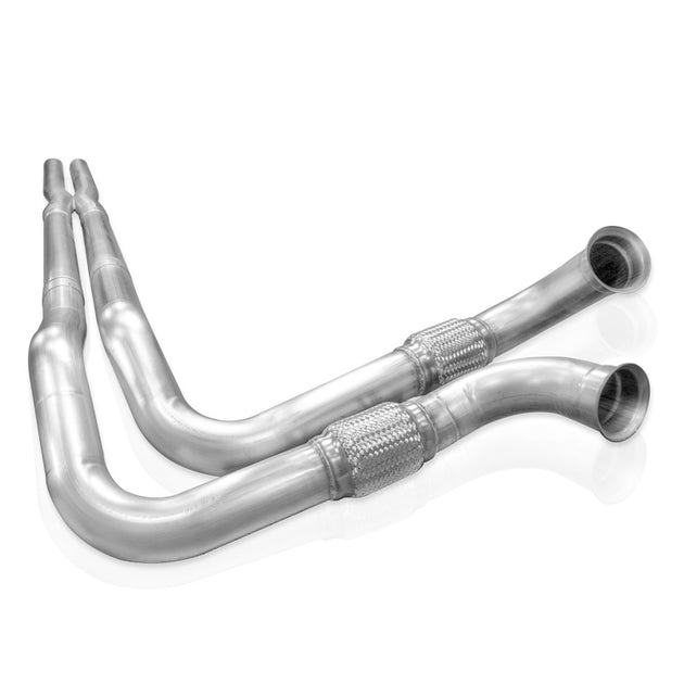 Stainless Works 2025+ RAM 1500 factory connect 3-inch mid pipe kit, showing stainless steel connecting pipes for exhaust system