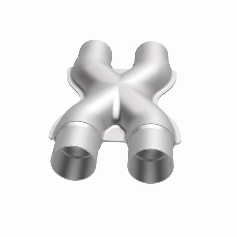 MagnaFlow Smooth Trans X 2.25/2.25 stainless steel X pipe for exhaust systems, showcasing the polished metal and pipe design.