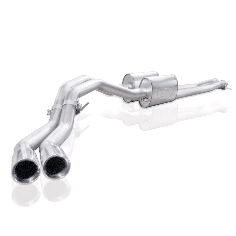 Stainless Works catback exhaust system for Chevy Silverado and GMC Sierra 2007-2016 5.3L/6.2L, passenger rear tire exit.