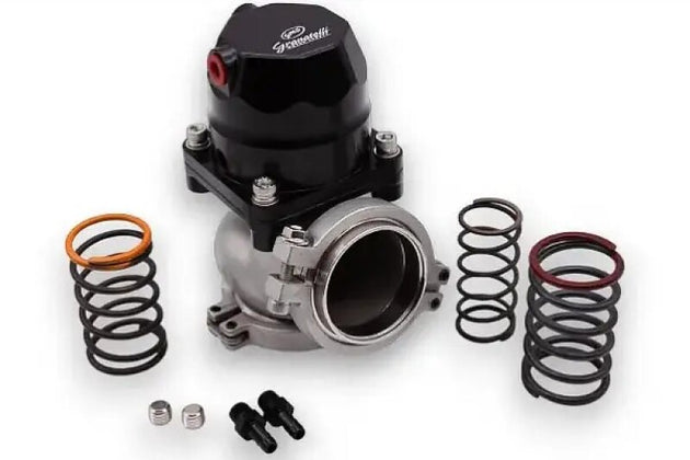 Granatelli Motor Sports 60mm traditional diaphragm water-cooled wastegate for turbocharged vehicles.