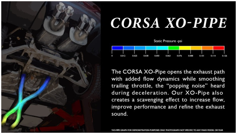 CORSA Performance X pipe exhaust for Chevrolet Corvette C6 2009-2013 with 6.2L V8 engine, visible metal piping and connections.
