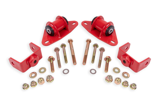 Red BMR Chevrolet Corvette engine mount kit for 2014-2019 models, featuring durable engine mounts from BMR Suspension.