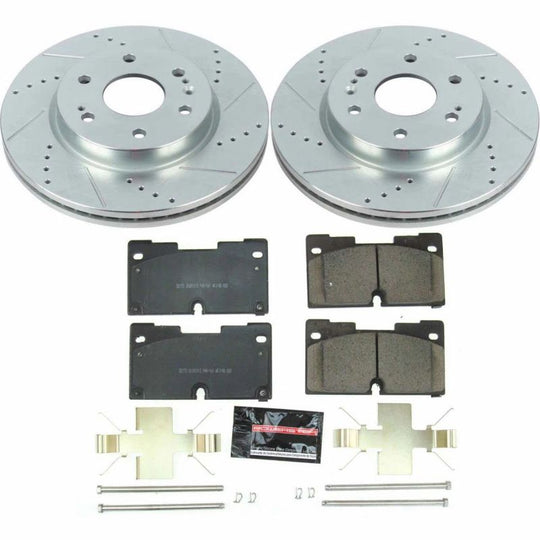 PowerStop Z23 Evolution Sport brake kit for 2019 GM 1500 front brake system with rotors and calipers installed.