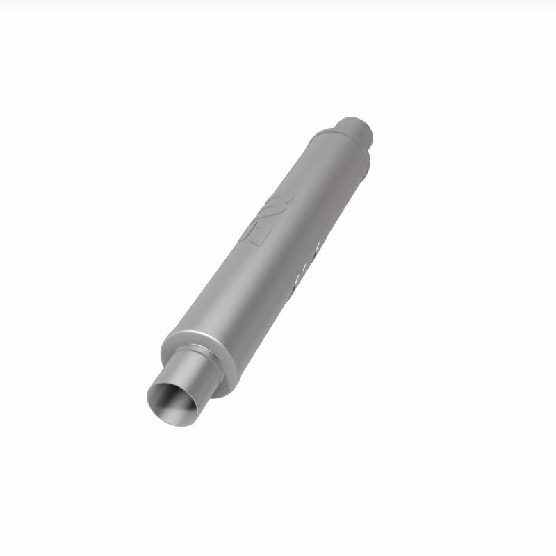 MagnaFlow Mag SS muffler with 22x4x4 inch dimensions and 2.5-inch center inlet, showcasing a stainless steel automotive exhaust component.