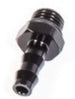 Radium Engineering 4AN ORB to 8mm barb fitting showing black anodized aluminum with threaded 4AN ORB connection and 8mm barbed end