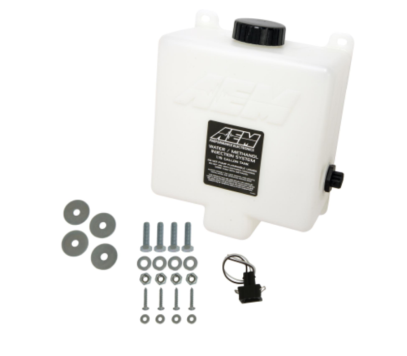 AEM V2 water and methanol injection tank, 1.15 gallons, designed for water methanol injection systems, in a clean, clear container