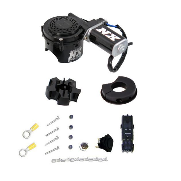Nitrous Express NX automatic remote bottle opener with black handle and metal components, used for opening nitrous oxide bottles.