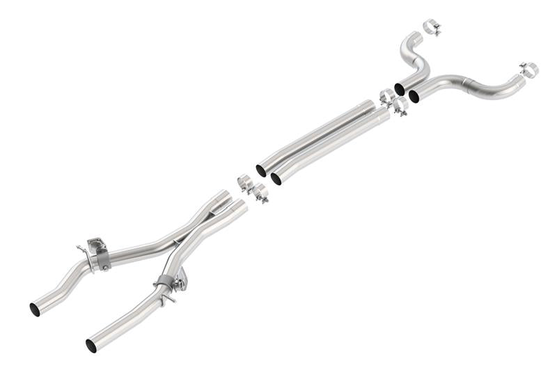 Borla X-Pipe with mid pipes and AFM valves for 2016 Camaro SS 6.2L V8, stainless steel exhaust components.