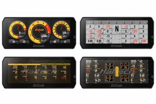 Haltech uC-10 10-inch digital dash kit with gauges, cables, and accessories for automotive monitoring and display.