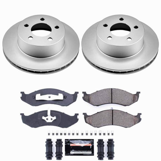 PowerStop Z23 coated brake kit for front of Jeep Cherokee 90-99, performance D&S brake components with brake pads and rotors.