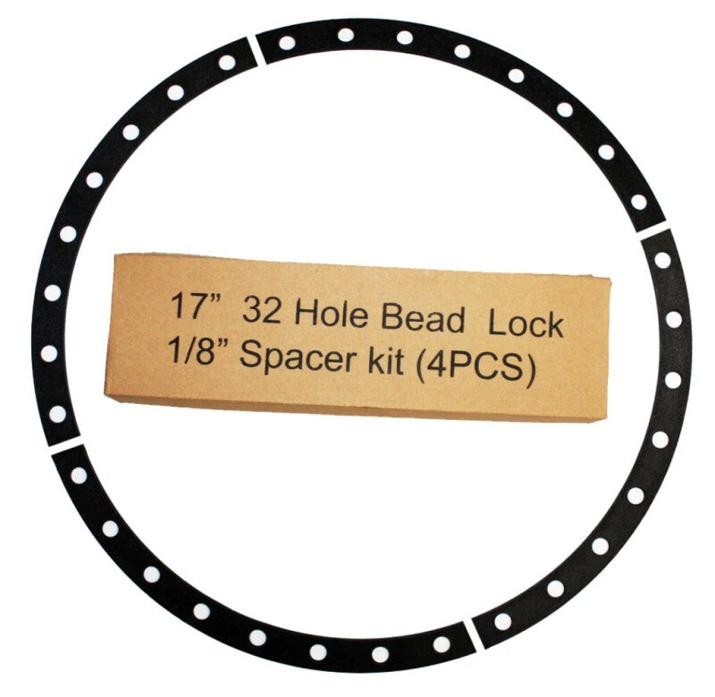 Raceline 17-inch 32-hole bead lock spacer kit with four wheel accessories, designed for off-road and performance vehicles.