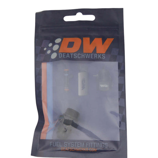 DeatschWerks matte black 6AN ORB male to 6AN male flare fitting with O-ring for fuel or oil lines.