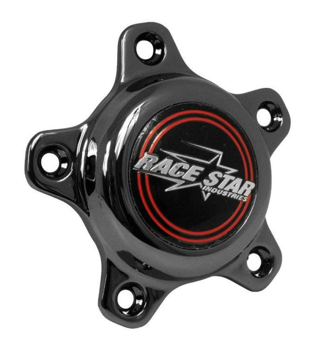 Race Star 5 lug cap with dark star design, medallion, and screws, made of plastic for vehicle wheel lug nuts.