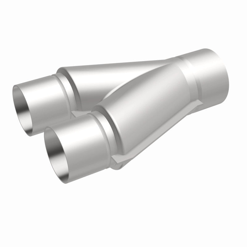 MagnaFlow Y Pipe in aluminum, smooth transition design, 2.5/3 inch diameter, 10 inches long, for automotive exhaust systems.